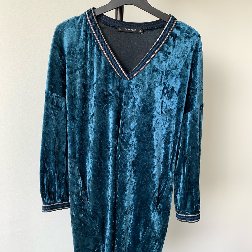 Zara Blue/teal long sleeve velvet dress